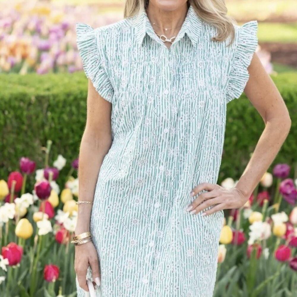 Sleeveless Mint Floral Mini Dress with Ruffle Shoulders